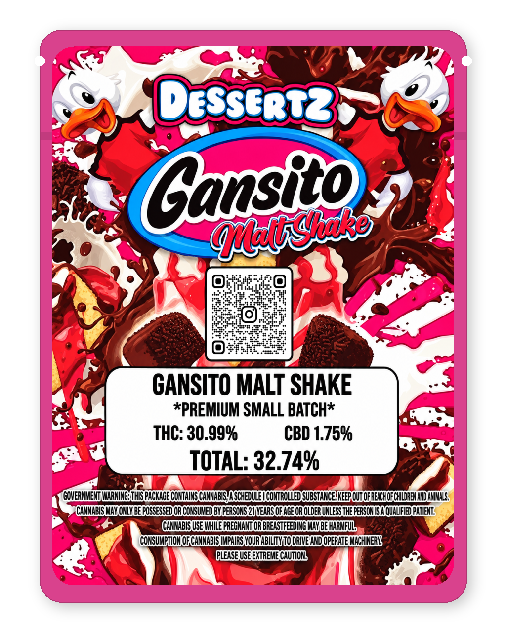 Dessertz 3.5g Mylar Bags - Gansito Malt Shake Back Design