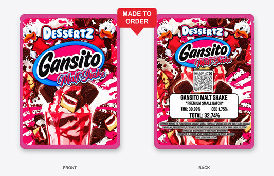 Gansito Malt Shake 3.5g Mylar Bags Dessertz - Front and Back View on Hot Pink Bag