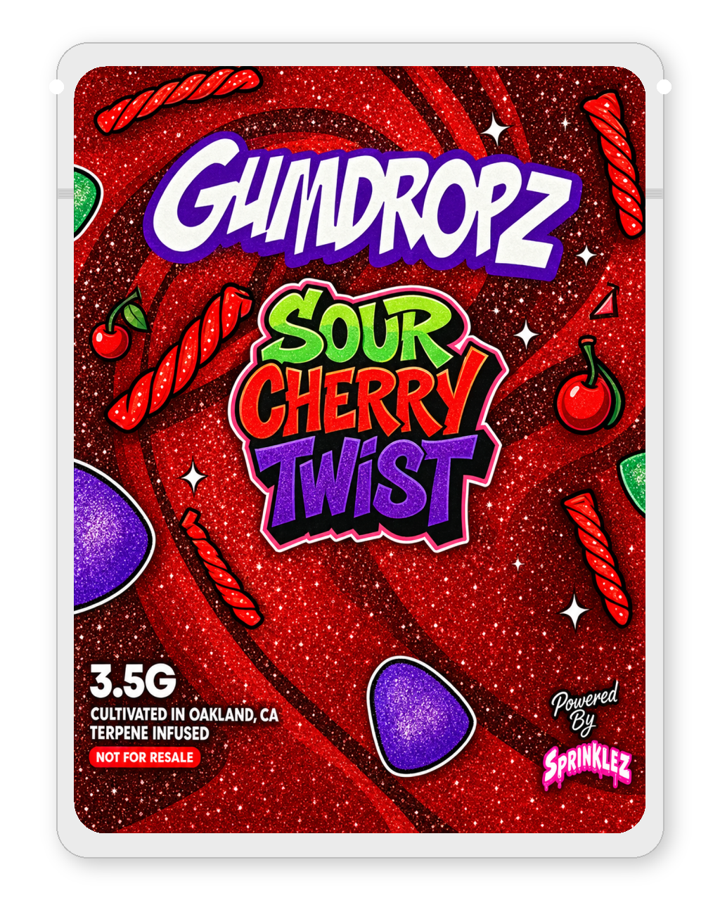 Sprinklez 3.5g Mylar Bags - Gumdropz Sour Cherry Twist Back Design