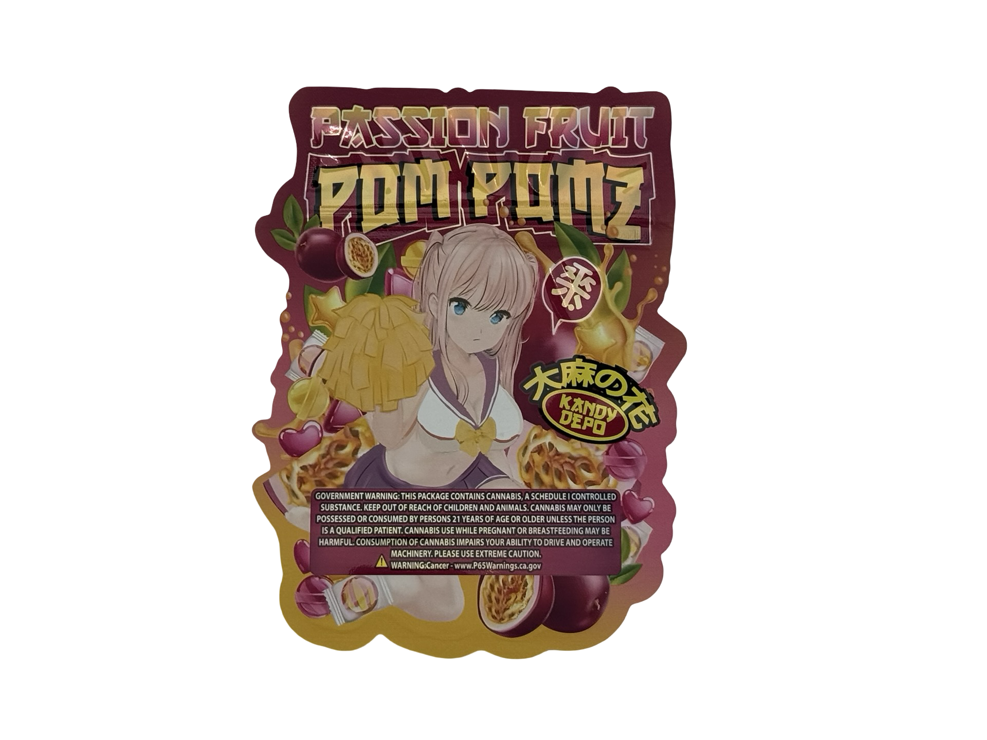 Passion Fruit Pom Pomz mylar bag — back