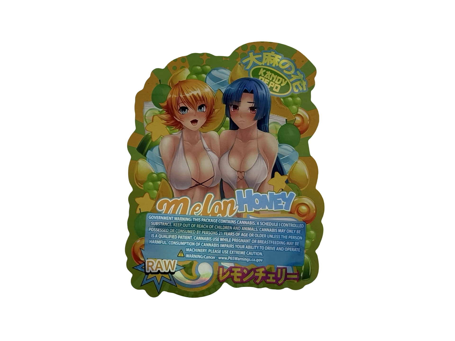 Honey Melon Taffy mylar bag — back