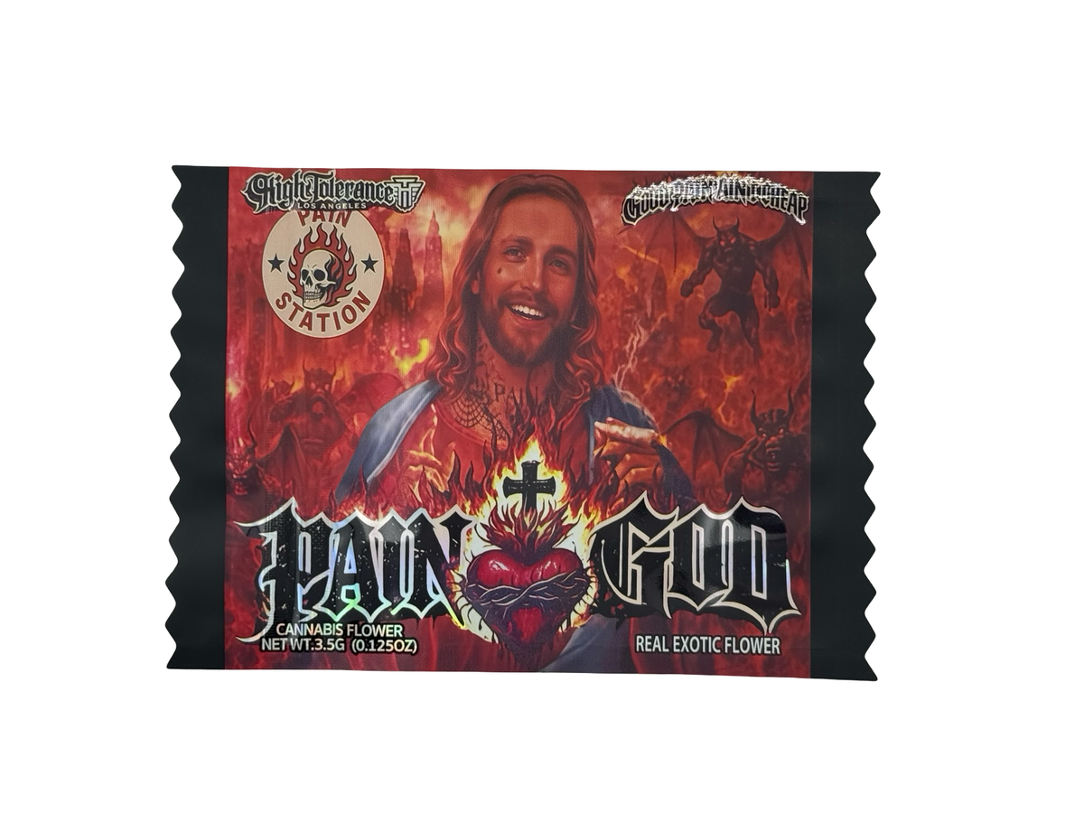 Pain God 3.5g Mylar Bags High Tolerance (Only $0.21 Each) — front